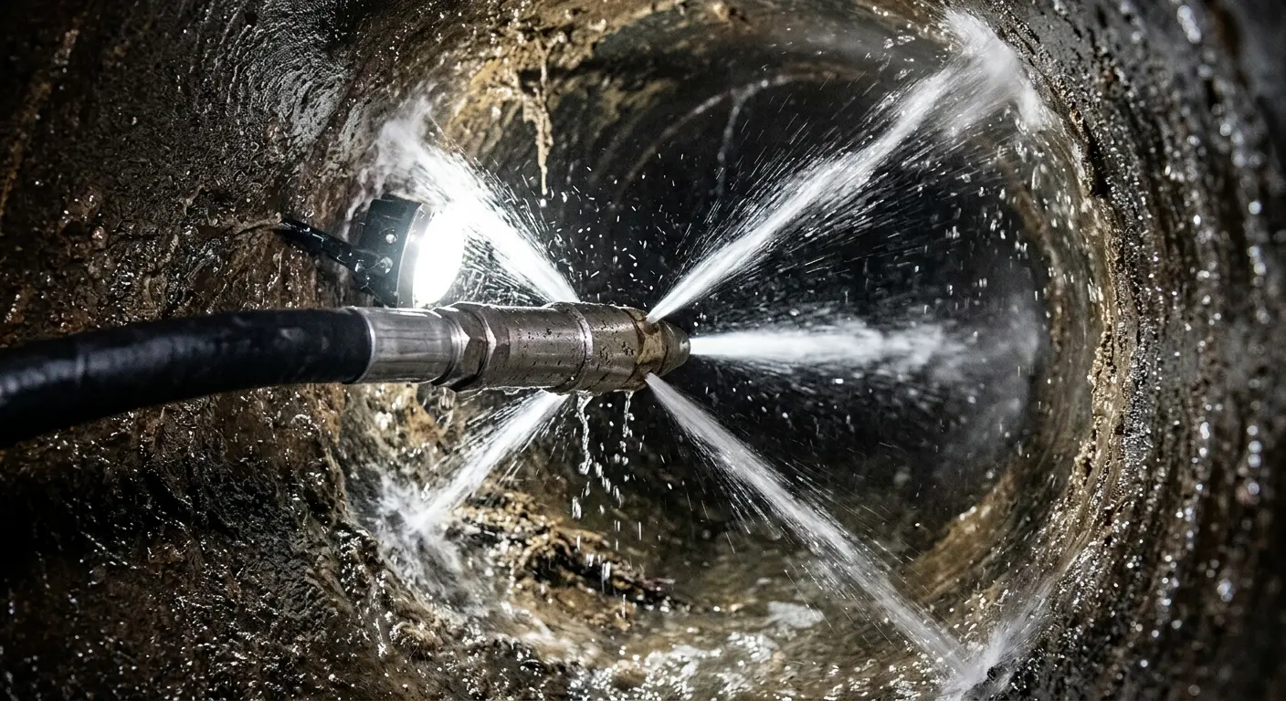 High-pressure hydro jetting nozzle cleaning sewer pipe for Sewer Line Relining in Lihue
